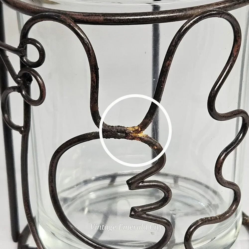 Vtg Chicken Bird Tea Light Votive Candle Holder Clear Glass Rustic Metal Holder